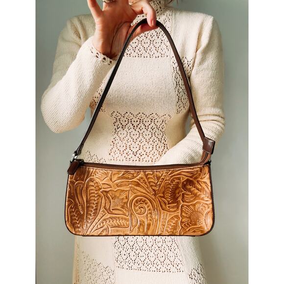 Y2K Mini Bag Handbag Purse Shoulder bag Tooled leather Boho Western - Picture 4 of 4